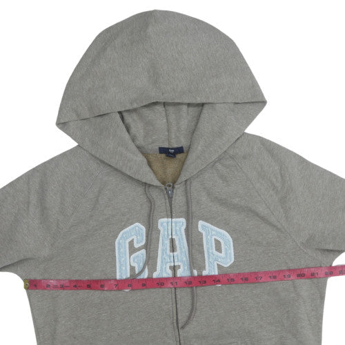 GAP Women Grey Full Zip Hoodie 2XL Logo Fleece Lined Casual