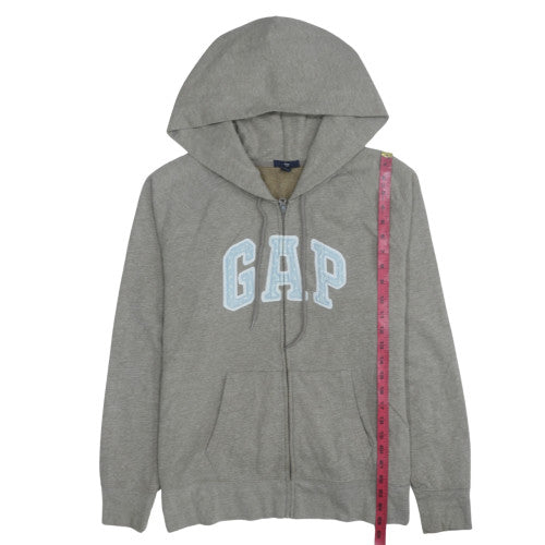 GAP Women Grey Full Zip Hoodie 2XL Logo Fleece Lined Casual