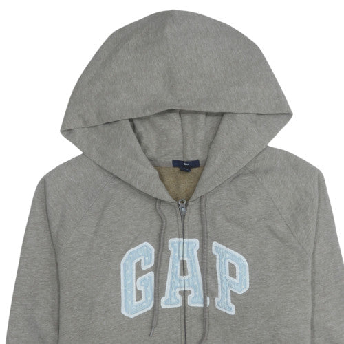 GAP Women Grey Full Zip Hoodie 2XL Logo Fleece Lined Casual