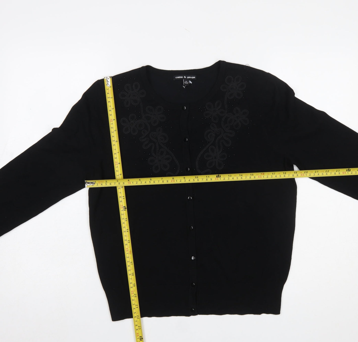 Cable & Gauge Women's Black Embroidered Button Cardigan M