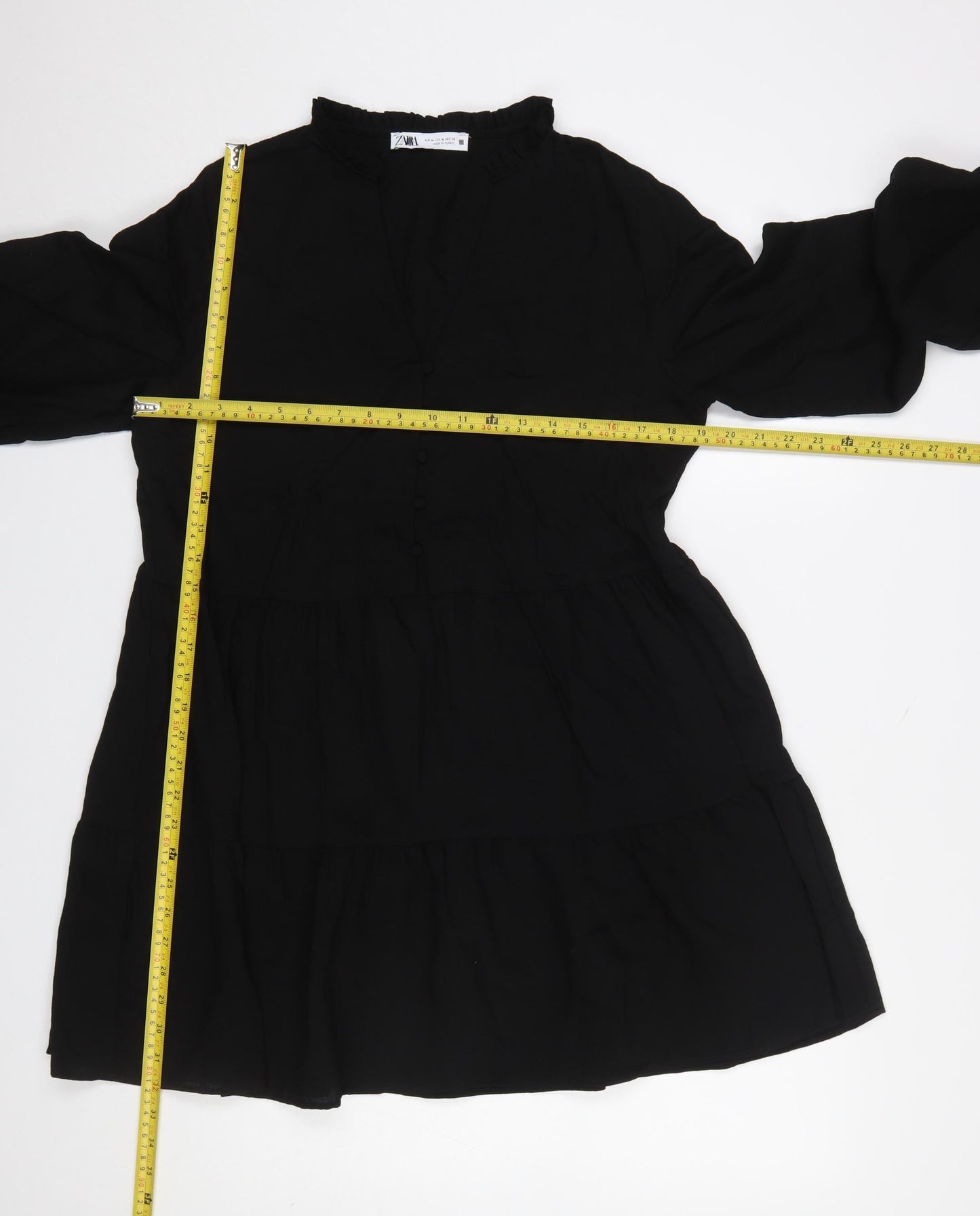 Zara Women Black V-Neck Long Sleeve Shift Dress Size 12