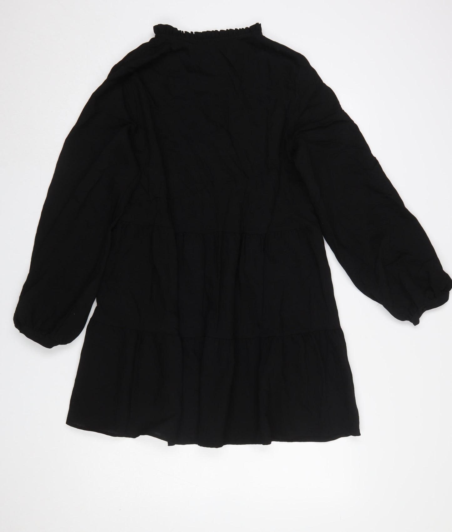 Zara Women Black V-Neck Long Sleeve Shift Dress Size 12