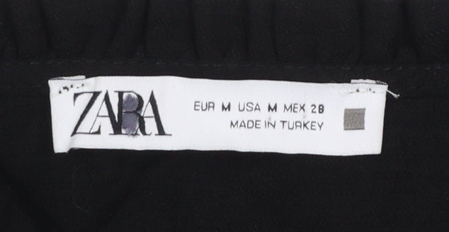 Zara Women Black V-Neck Long Sleeve Shift Dress Size 12