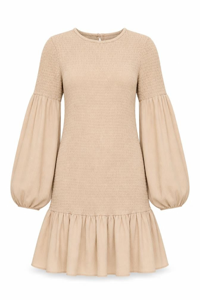 ASOS DESIGN Women’s Beige Smocked Ruffle Mini Dress Size 8
