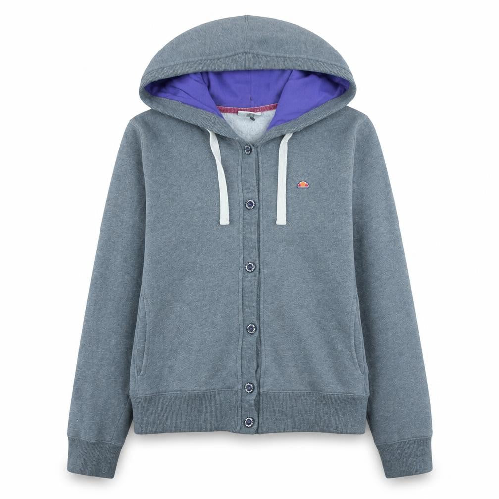 Ellesse Women Grey Button Hoodie Size 16 Cotton Blend Sportswear