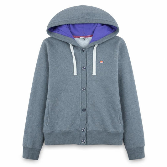 Ellesse Women Grey Button Hoodie Size 16 Cotton Blend Sportswear