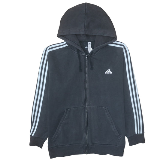 Adidas Men's Black XL Full Zip Hoodie with White Stripes