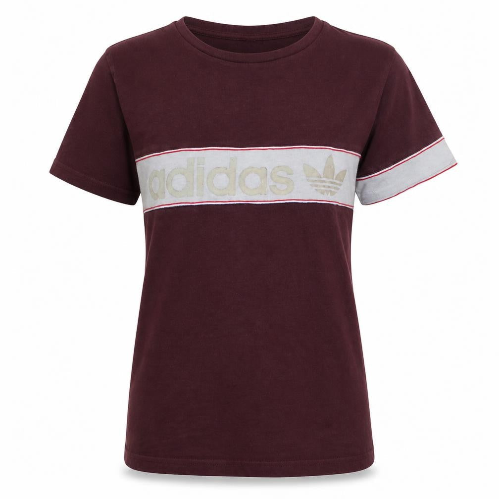 Front view of Adidas Women’s Brown Colourblock Cotton T-Shirt, size UK 10