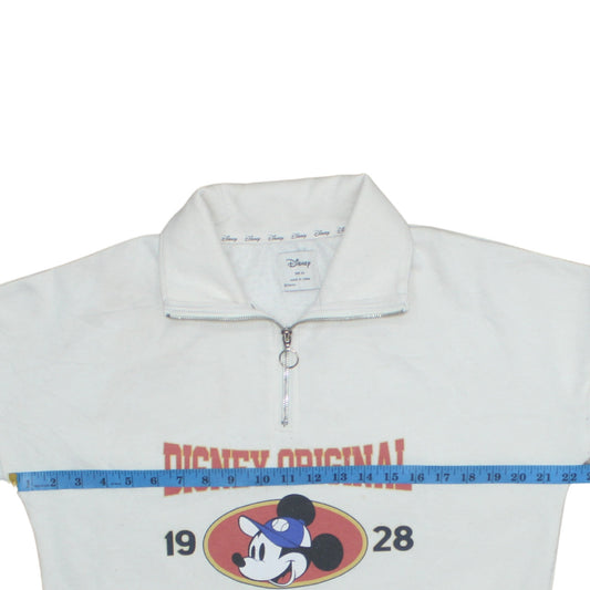 Disney Womens White XS 1/4 Zip Sweatshirt Mickey Mouse 1928 Team Champions