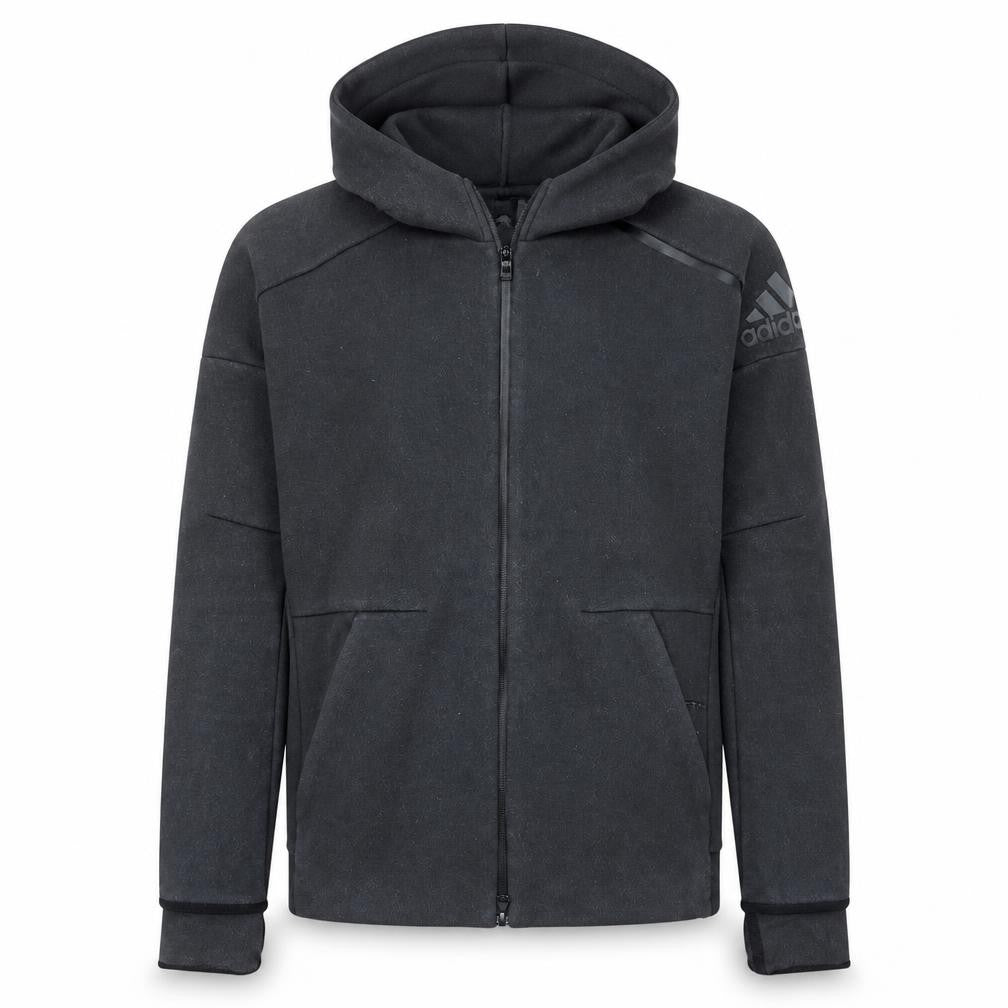 Front view of Adidas Men's Black Full Zip Hoodie, size S, Regular Fit Sportswear