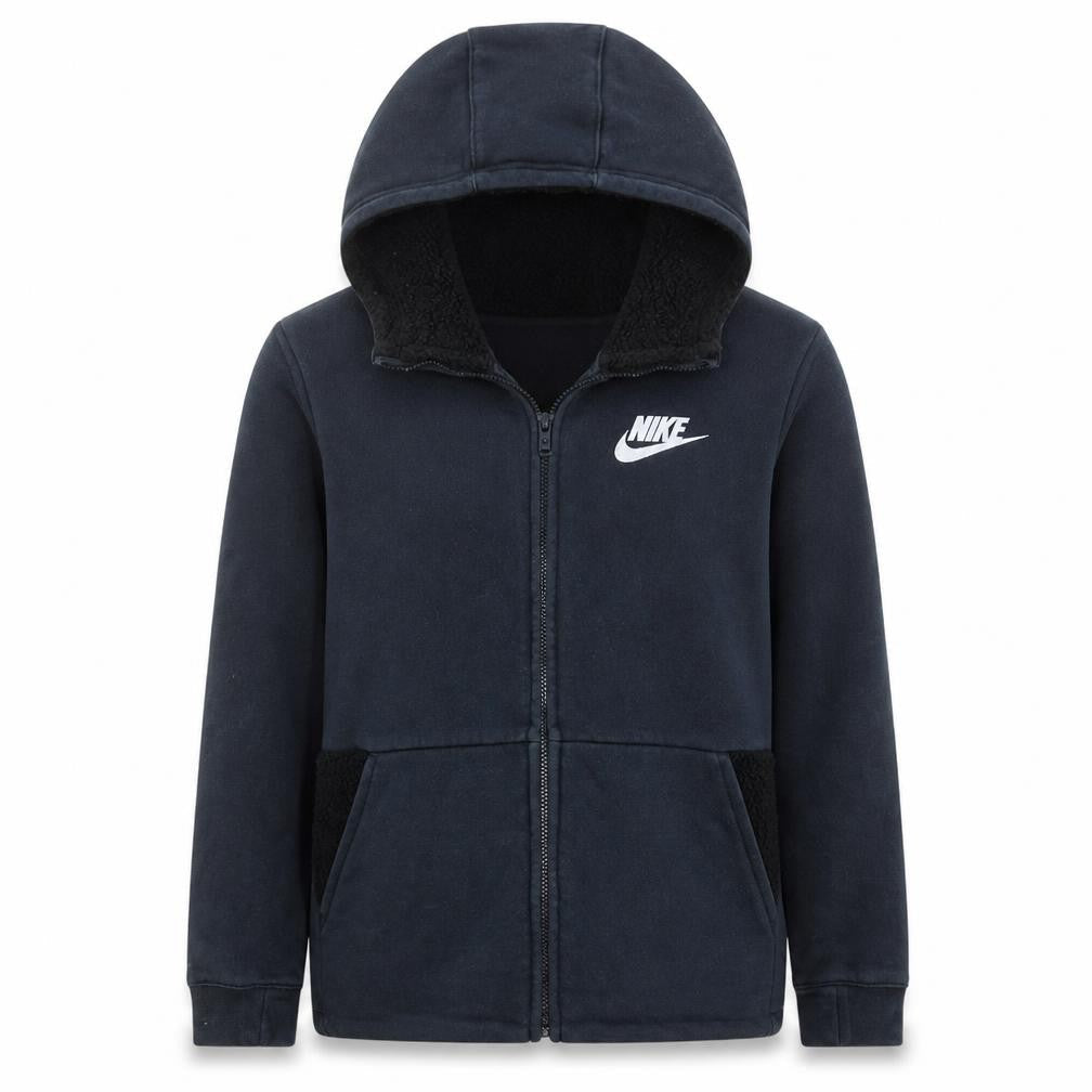 Front view of Nike boys’ black full zip fleece lined hoodie xl 156-166cm