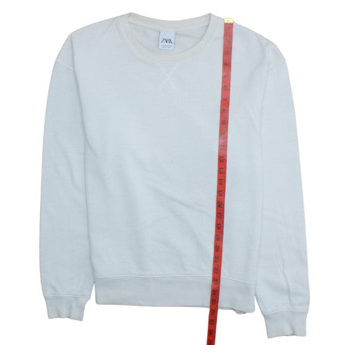 Zara Men’s White Crew Neck Regular Fit Cotton Sweatshirt M
