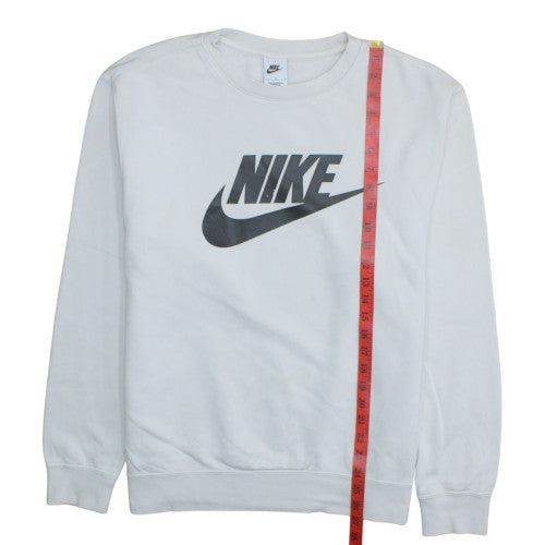 Nike Women White Crew Neck Pullover Sweatshirt L Logo Print Cotton Blend