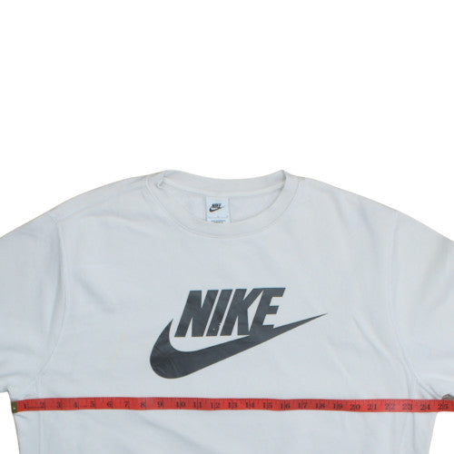 Nike Women White Crew Neck Pullover Sweatshirt L Logo Print Cotton Blend