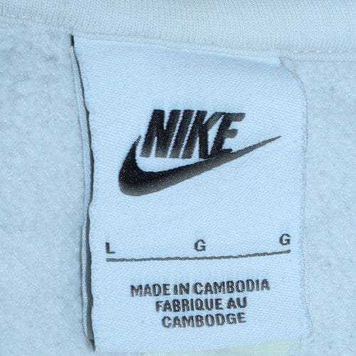 Nike Women White Crew Neck Pullover Sweatshirt L Logo Print Cotton Blend