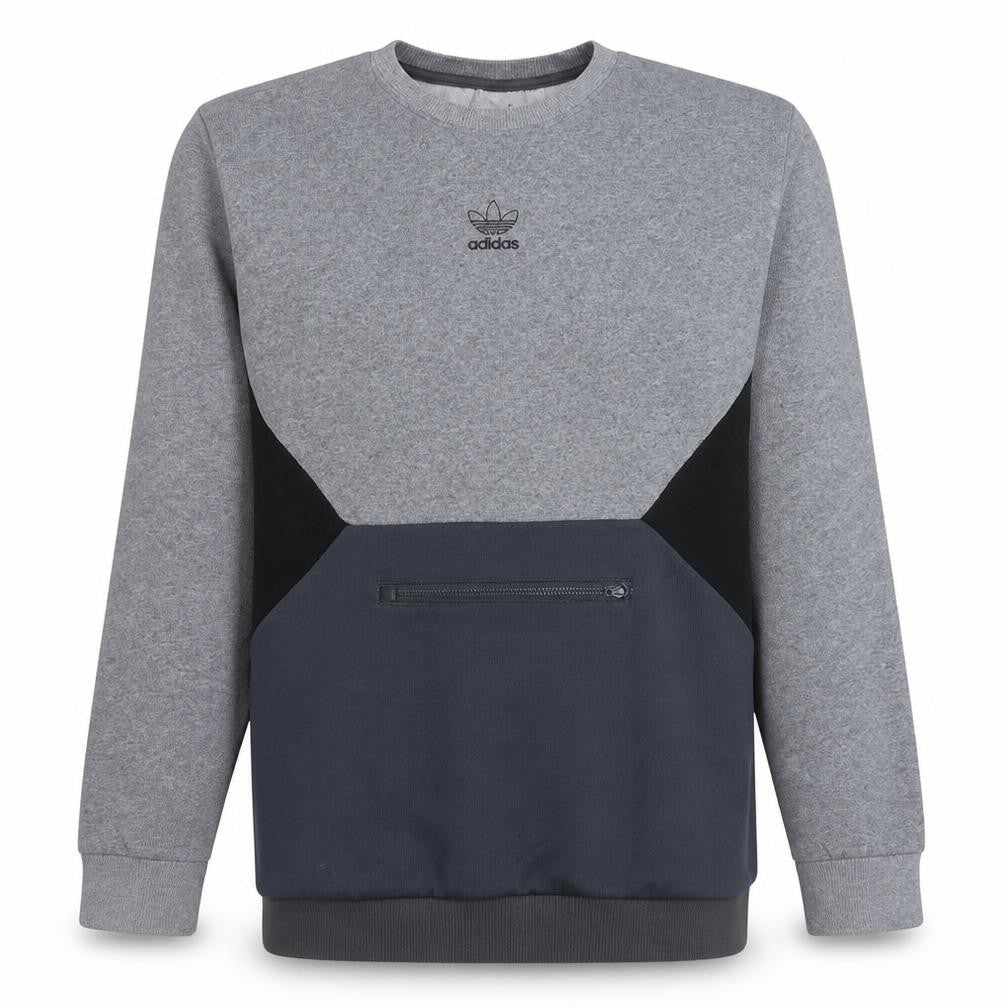 Adidas Men’s Grey Pullover Sweatshirt L Crew Neck Zip Pocket