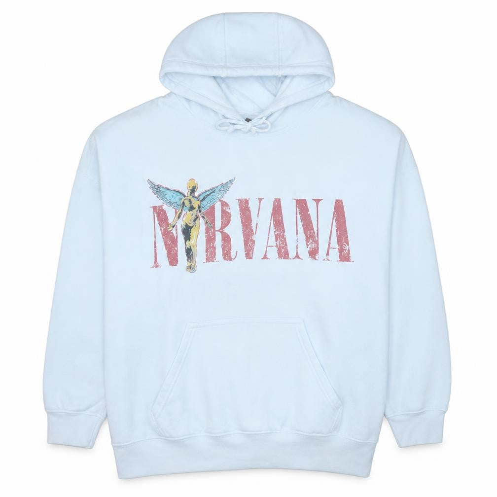 Primark Nirvana White Graphic Print Pullover Hoodie Women L
