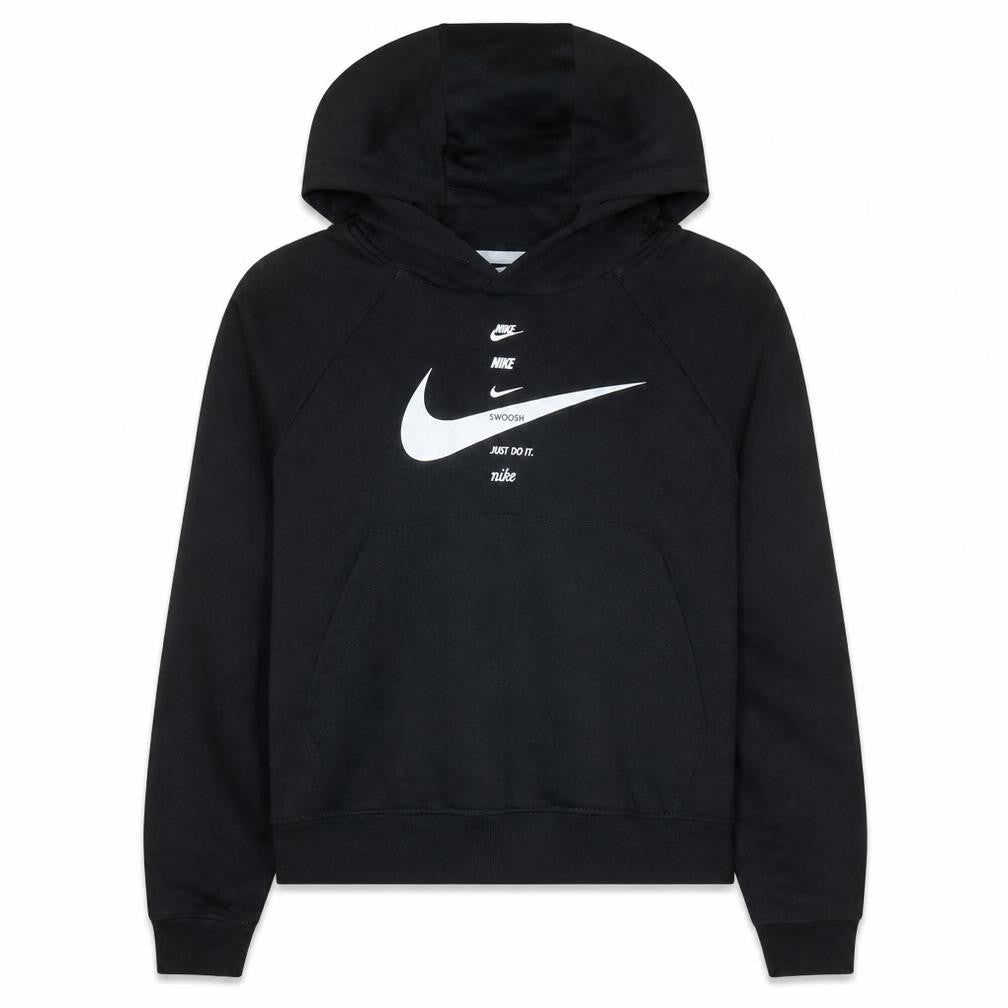 Nike Womens Black Pullover Hoodie Small Graphic Print Swoosh Logo