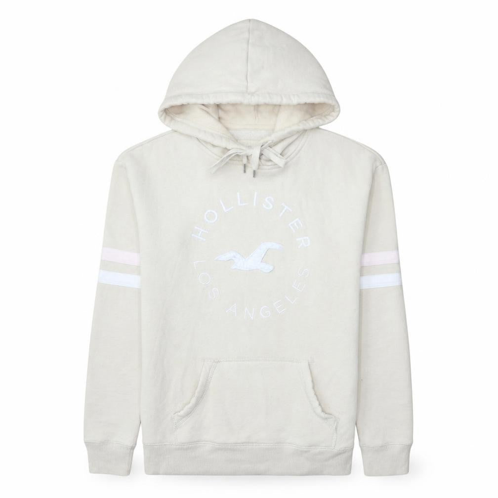 Hollister Women Beige Pullover Hoodie Small Cotton Blend Los Angeles Logo