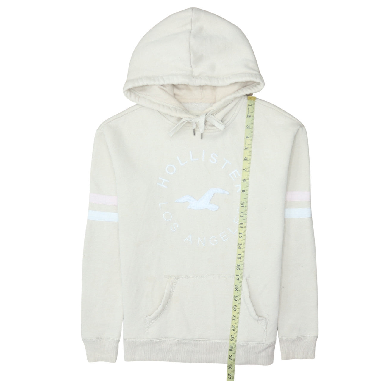 Hollister Women Beige Pullover Hoodie Small Cotton Blend Los Angeles Logo