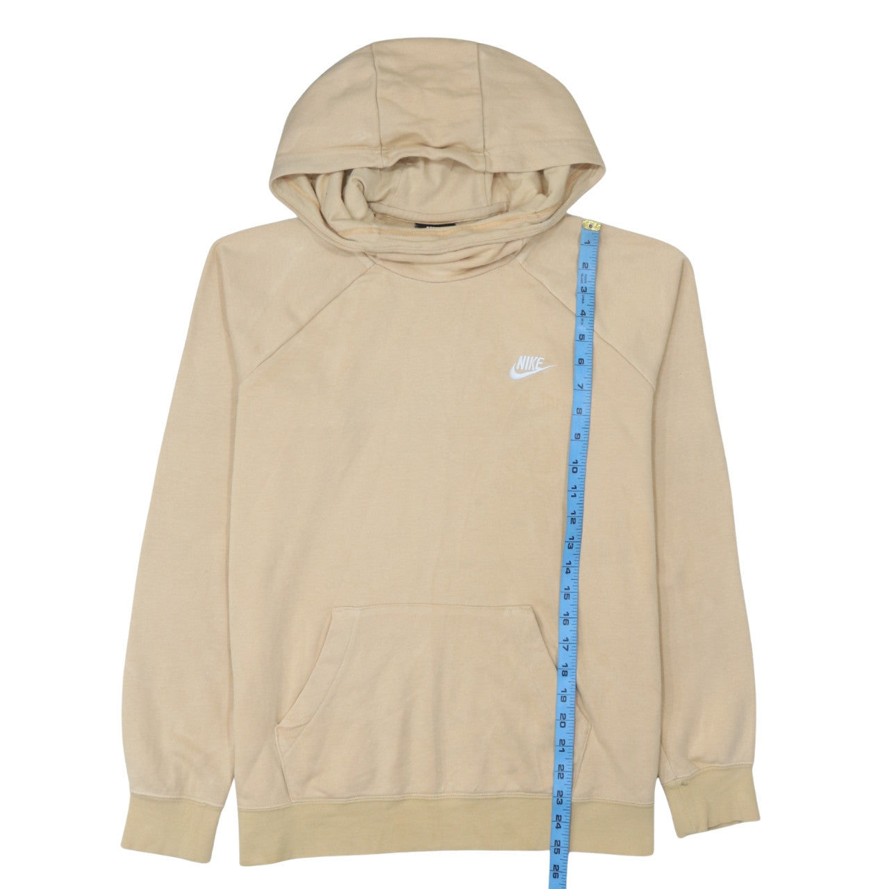 Nike Men Beige Pullover Hoodie L Lightweight Cotton Fleece