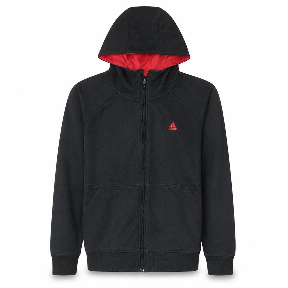 Front view of Adidas Men's Black Full Zip Hoodie, size S, Fleece Sportswear