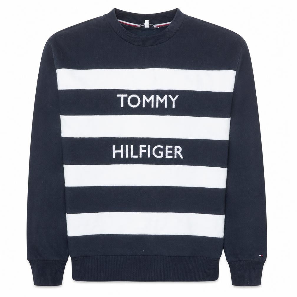 Tommy Hilfiger Men's Blue Striped Logo Crew Neck Sweatshirt Size S