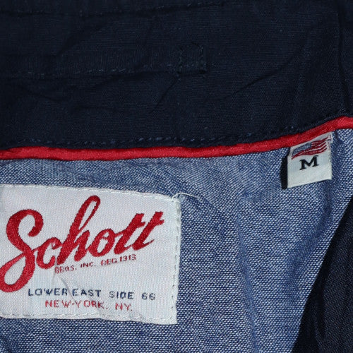 Schott Men's Blue Cotton Bomber Jacket M Classic Casual Zip-Up