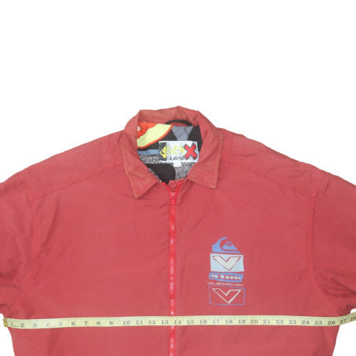 Quiksilver Men’s Red Bomber Jacket L Retro 90s Full Zip Cotton Blend