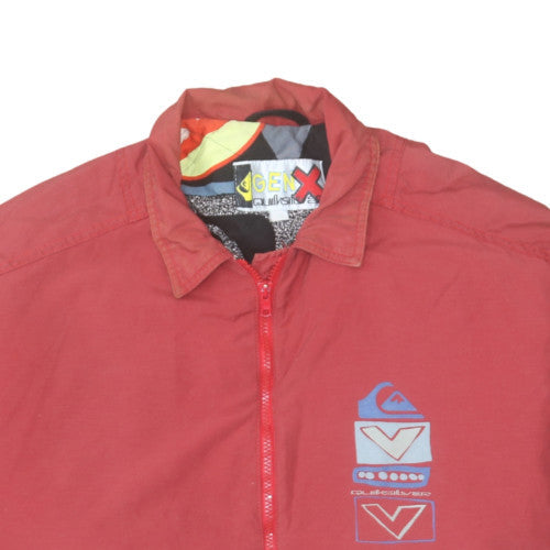 Quiksilver Men’s Red Bomber Jacket L Retro 90s Full Zip Cotton Blend