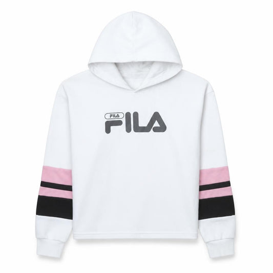 Fila Womens White Pink Stripe Cropped Hoodie XL Casual