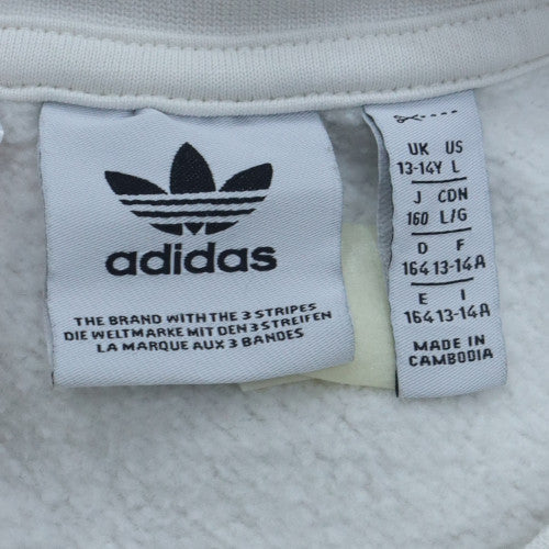 Adidas Boys White 13-14 Years Pullover Sweatshirt with Logo and Stripes