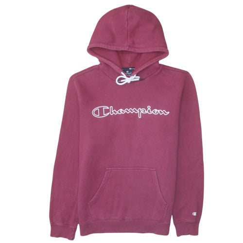 Champion Men's Burgundy Pullover Hoodie Medium Cotton Blend Logo Design