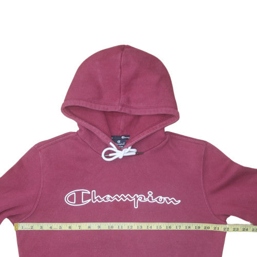 Champion Men's Burgundy Pullover Hoodie Medium Cotton Blend Logo Design
