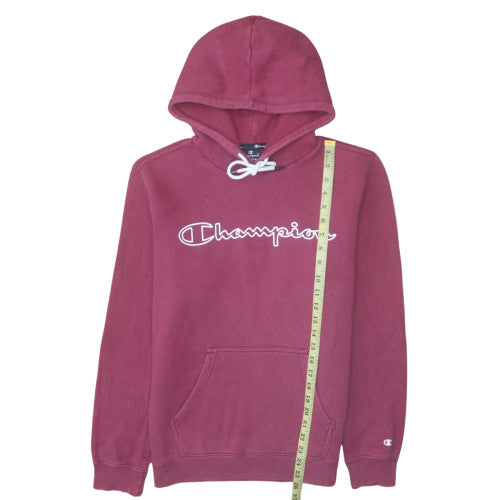 Champion Men's Burgundy Pullover Hoodie Medium Cotton Blend Logo Design