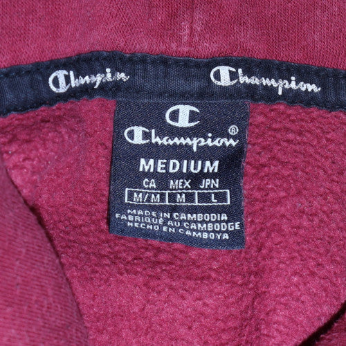 Champion Men's Burgundy Pullover Hoodie Medium Cotton Blend Logo Design
