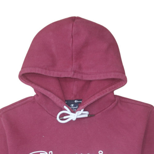 Champion Men's Burgundy Pullover Hoodie Medium Cotton Blend Logo Design