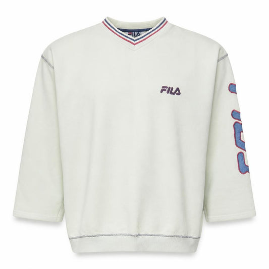 FILA Men's White Retro V-Neck Logo Pullover Sweatshirt L