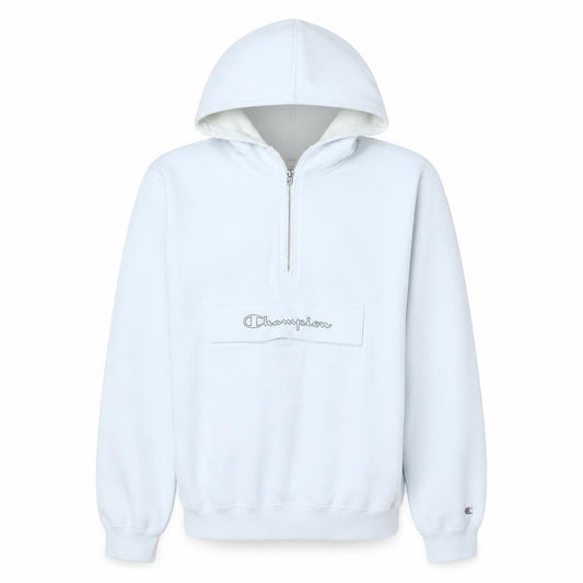 Champion Men's White Medium 1/2 Zip Hoodie Sweatshirt
