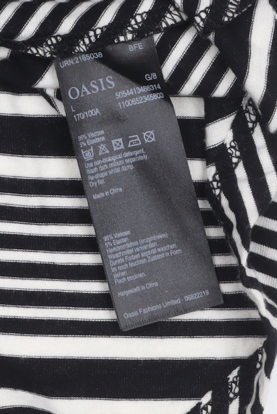 Oasis Women Black Striped Sleeveless Viscose A-Line Midi Dress L