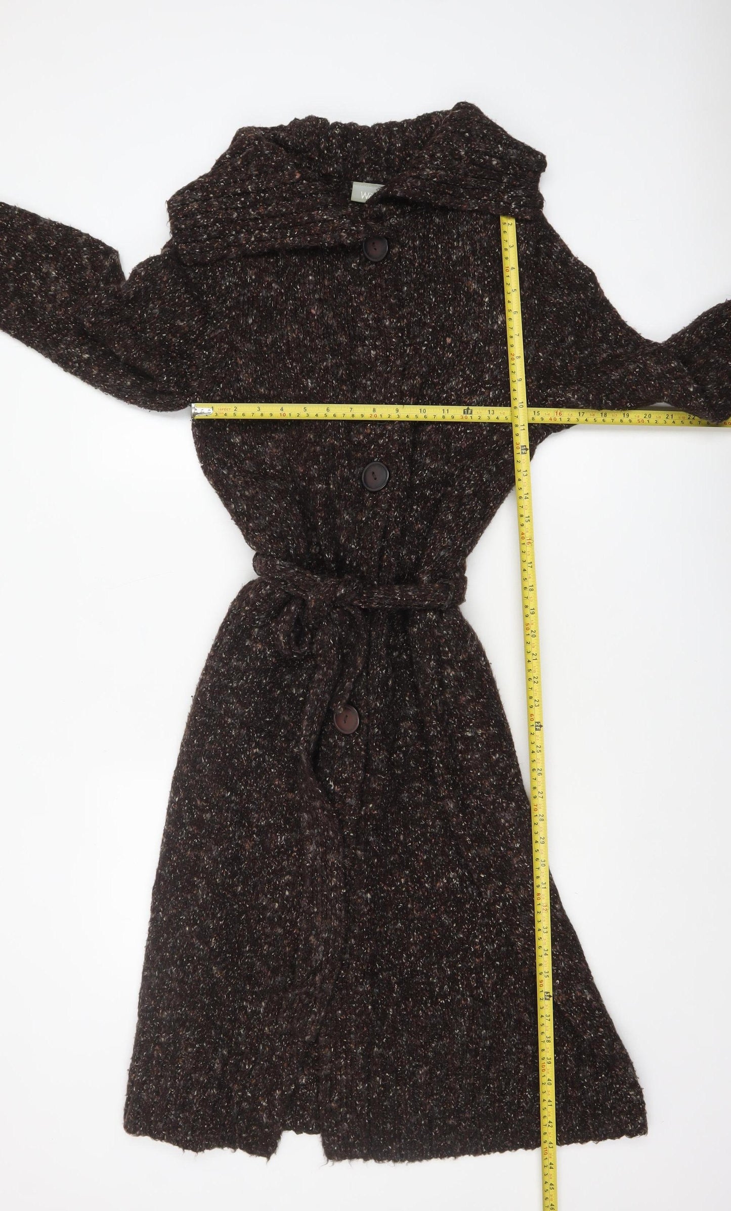 Wallis Women Brown Chunky Knit Belted Long Cardigan M