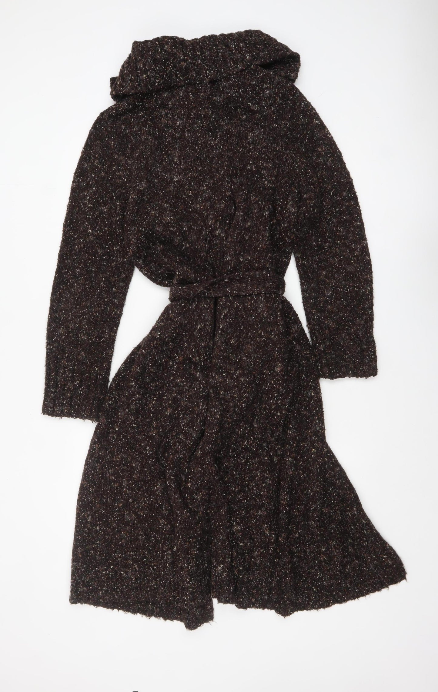 Wallis Women Brown Chunky Knit Belted Long Cardigan M