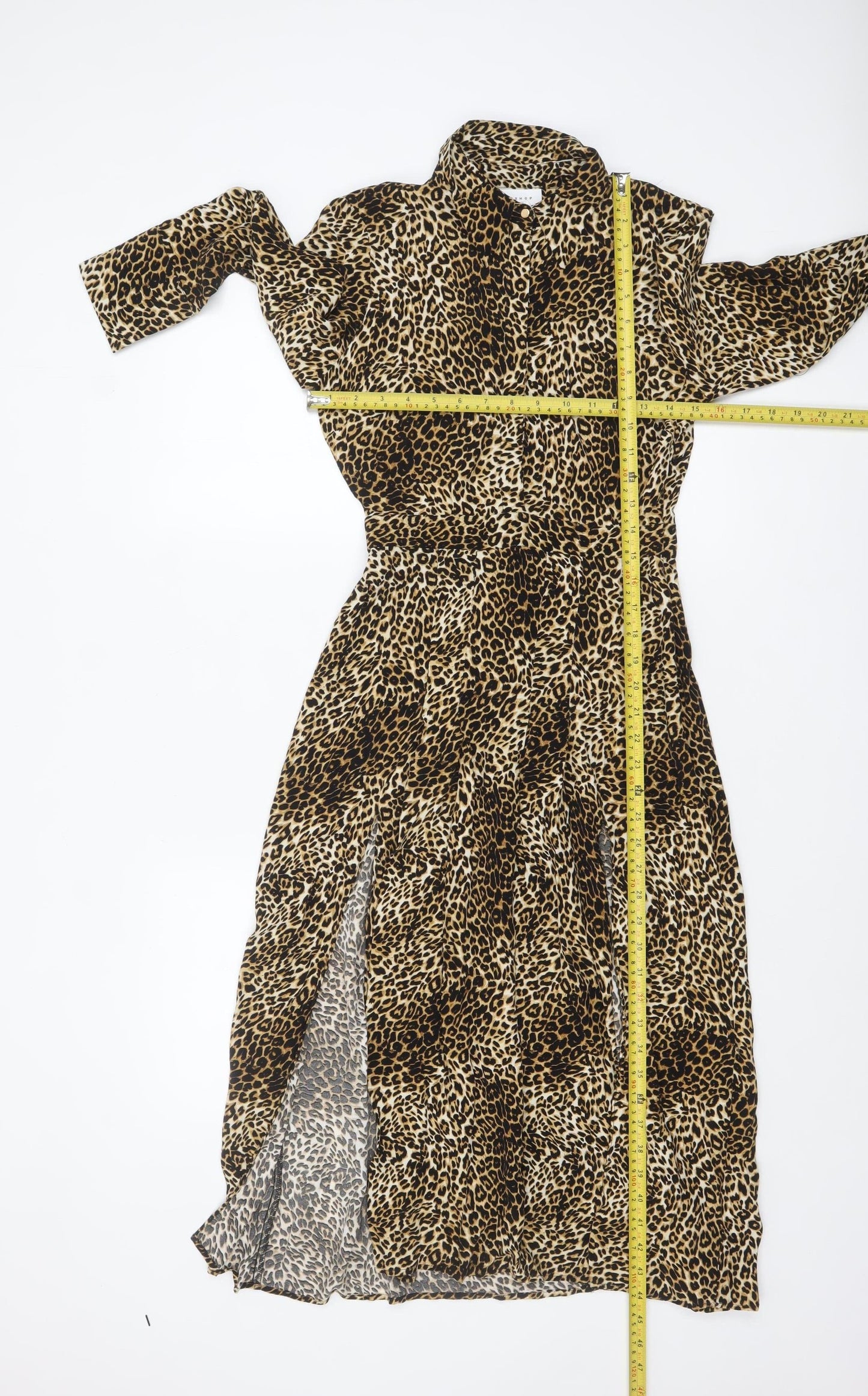 Topshop Petite Leopard Print Midi Shirt Dress Brown UK 4