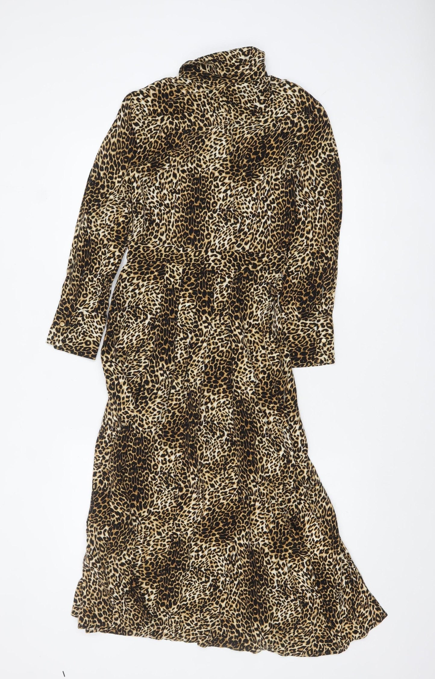Topshop Petite Leopard Print Midi Shirt Dress Brown UK 4