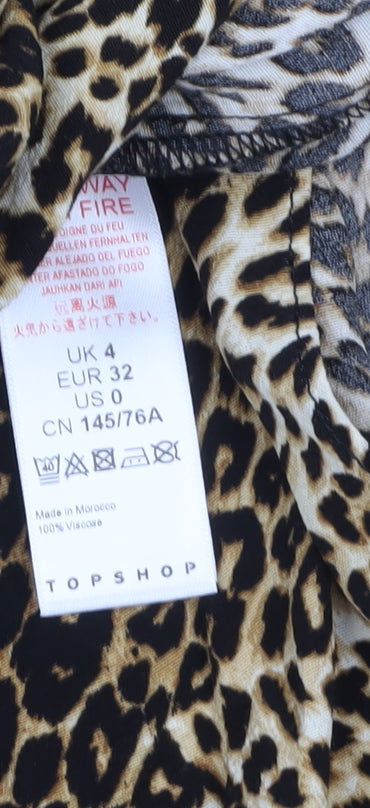Topshop Petite Leopard Print Midi Shirt Dress Brown UK 4
