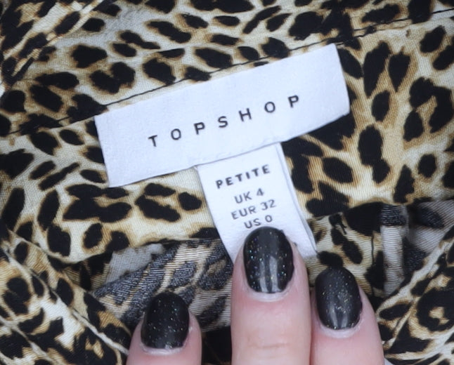 Topshop Petite Leopard Print Midi Shirt Dress Brown UK 4