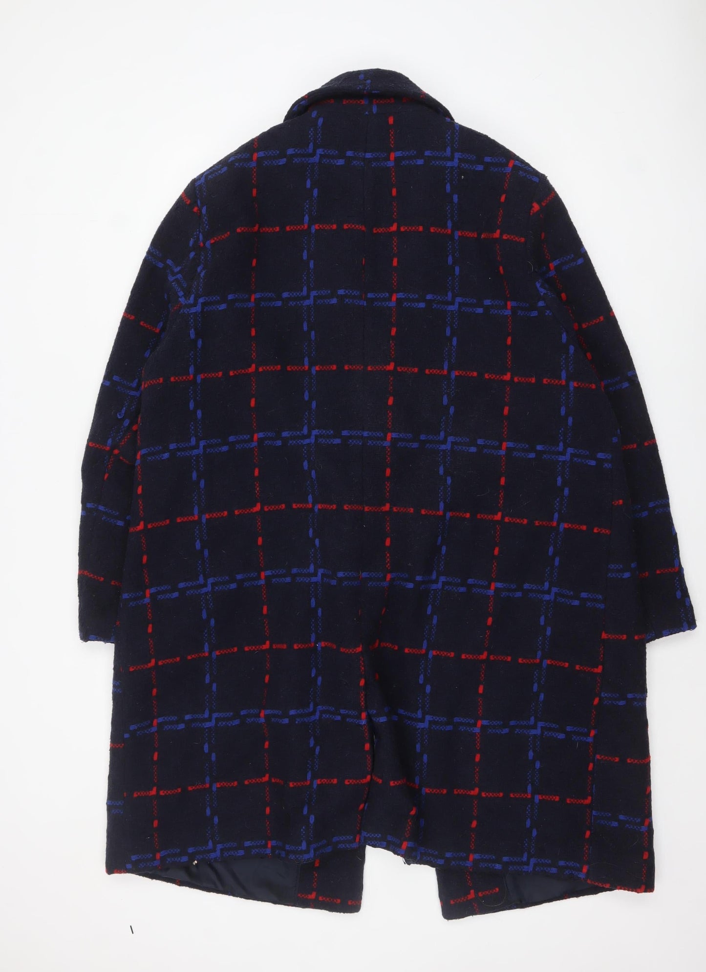 Bonmarché Women Navy Blue Red Check Wool Blend Coat Size 22