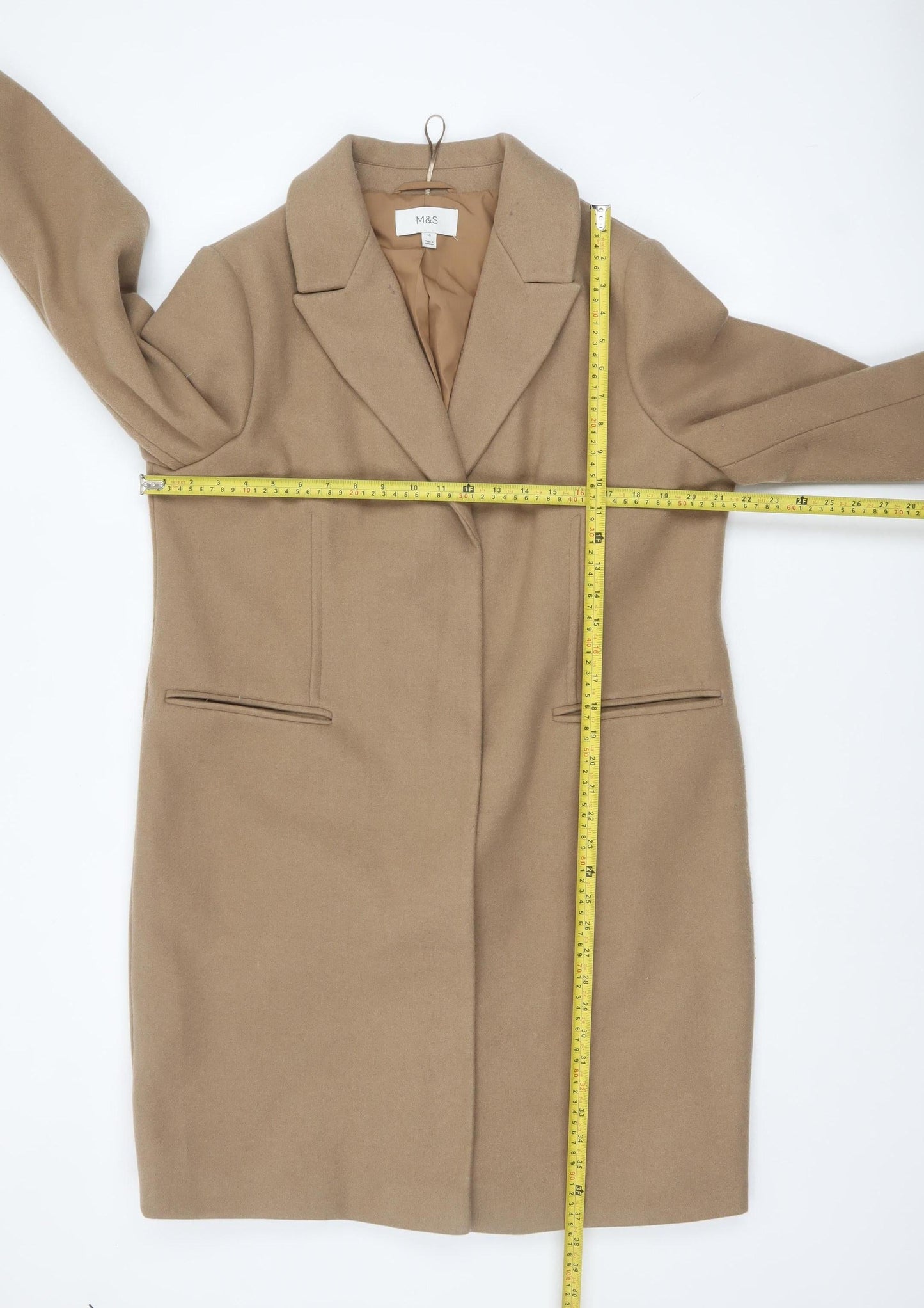 Marks and Spencer Women’s Beige Long Overcoat Size 16 Classic Style