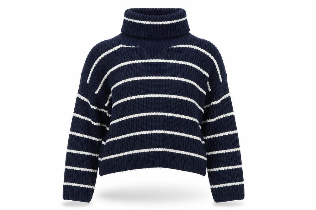 Glamorous Womens Blue Striped Roll Neck Knit Jumper UK 10