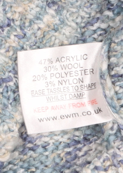 EWM Women’s Blue Chunky Knit Roll Neck Fringed Pullover Jumper L 18-20